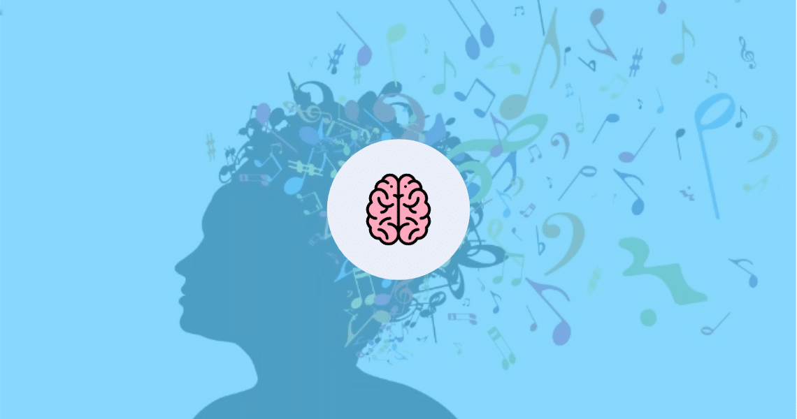 A silhouette of a person playing piano, with a brain and musical notes, offering techniques to reduce performance anxiety.