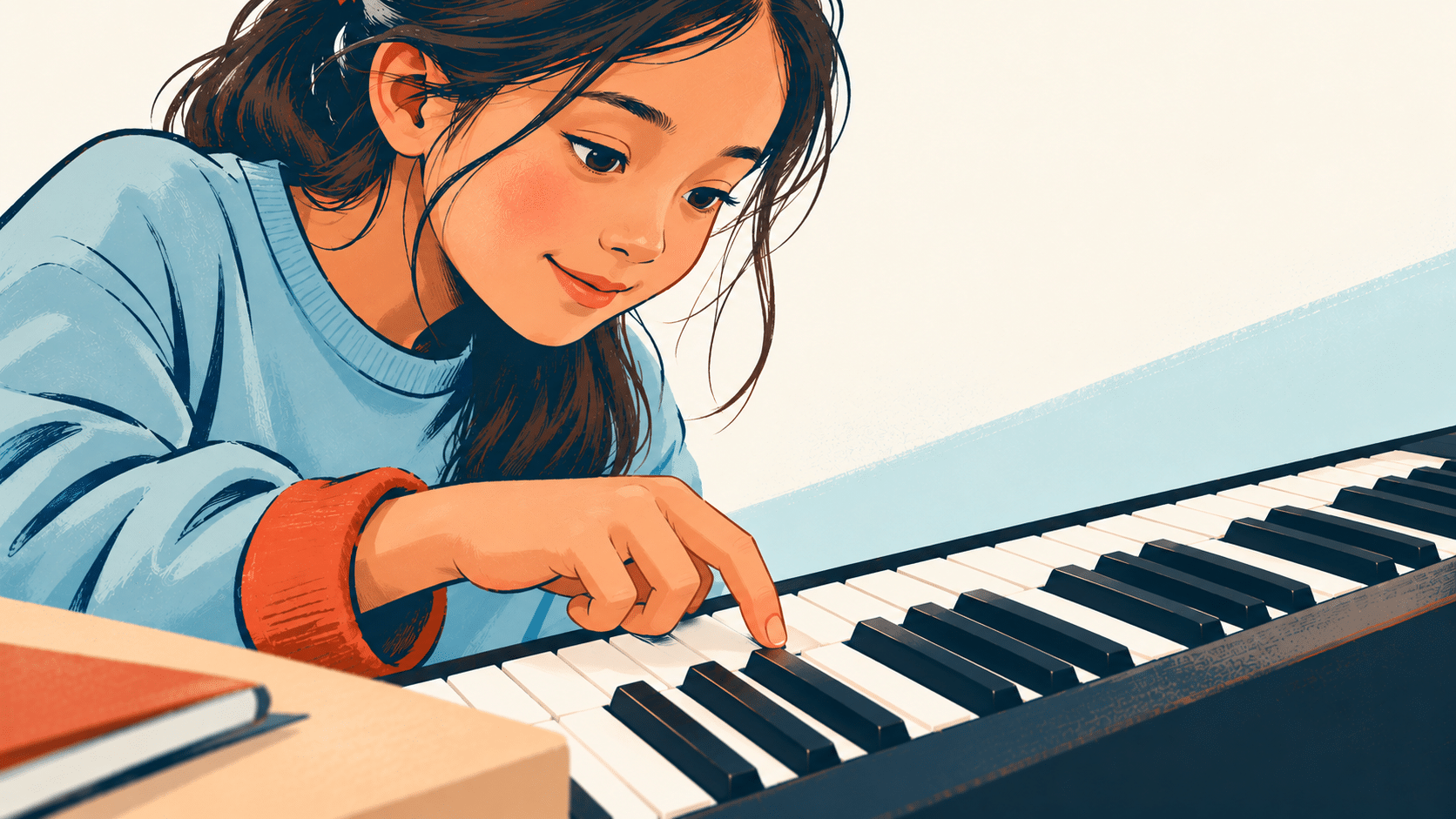 Girl Playing Piano in Warm Graphic Style