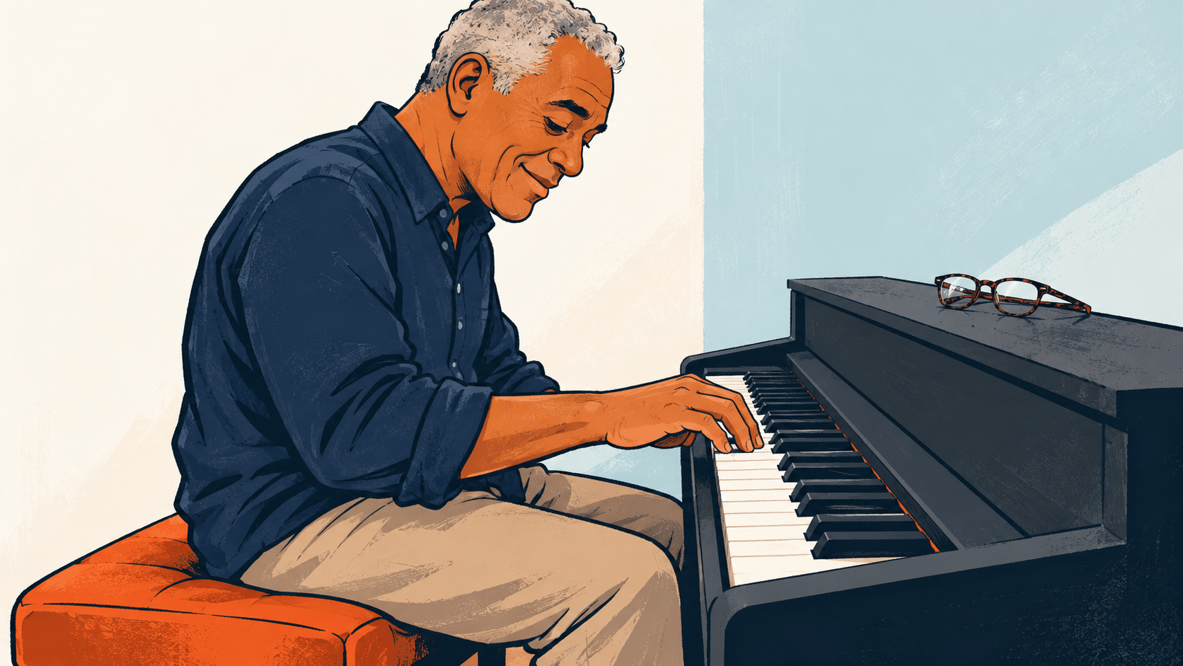 Joyful Pianist in a Warm Minimalist Room