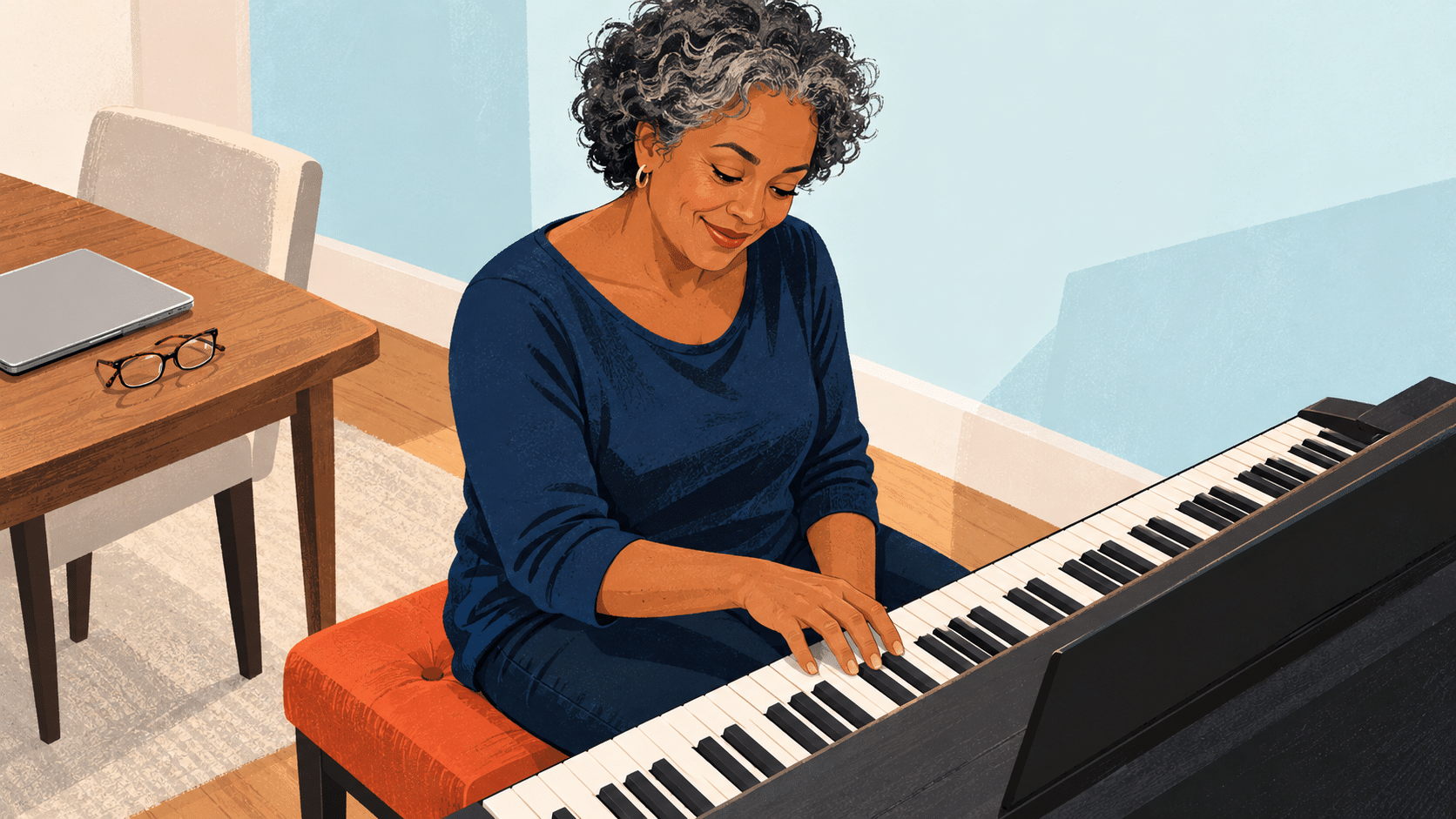 Contented Piano Moment at Home